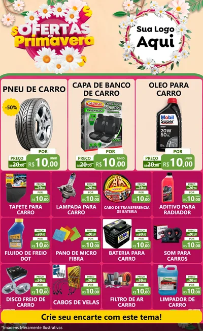 Modelo de Encarte para Encarte Grande com o tema Ofertas de Primavera para Auto peças