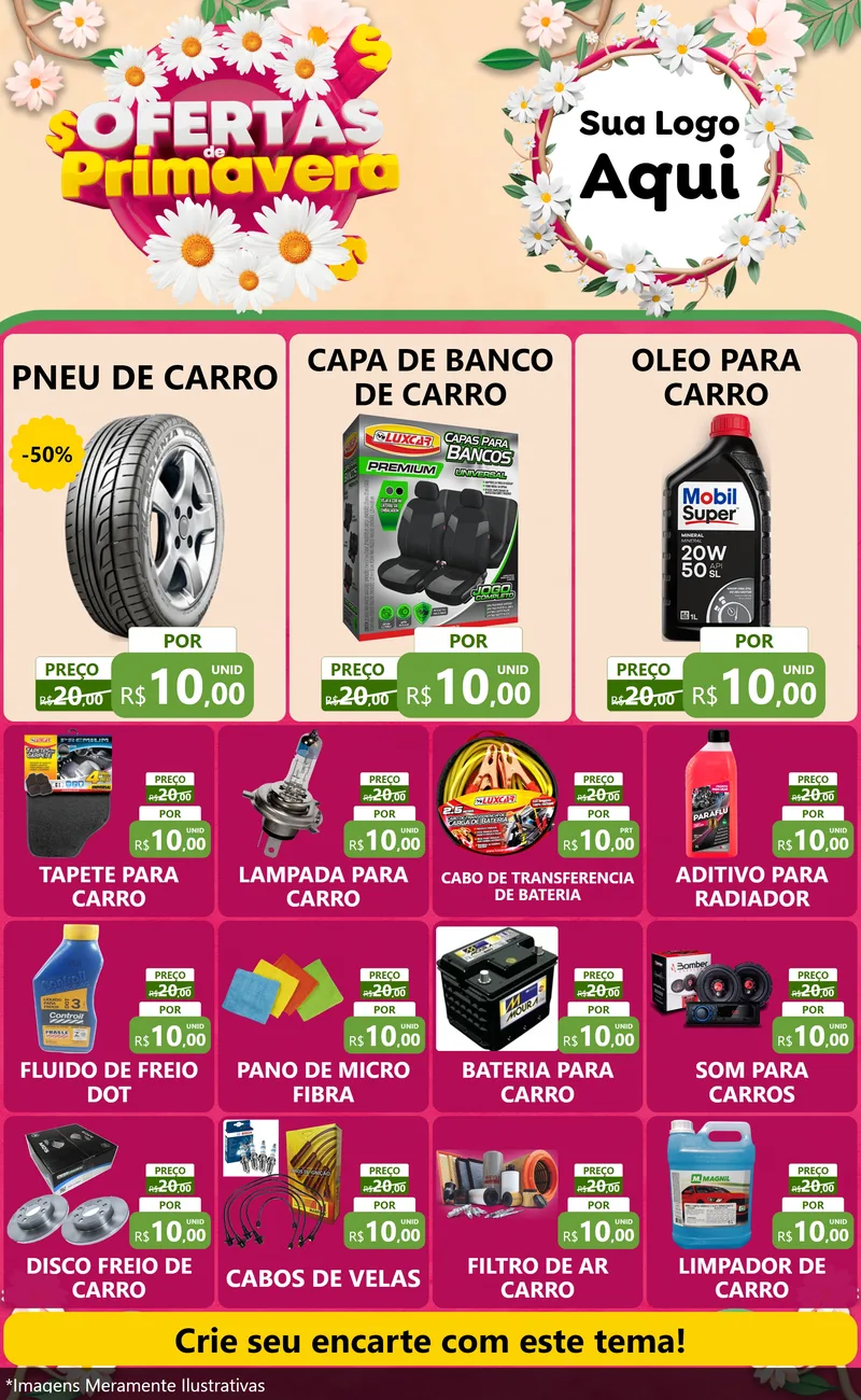 Modelo de Encarte para Encarte Grande com o tema Ofertas de Primavera para Auto peças