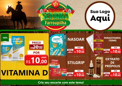 Modelo de Encarte para Encarte A4 Horizontal com o tema Especial Semana Farroupilha para Farmácia