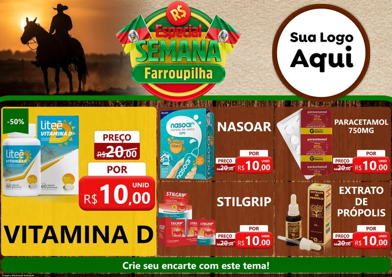 Modelo de Encarte para Encarte A4 Horizontal com o tema Especial Semana Farroupilha para Farmácia