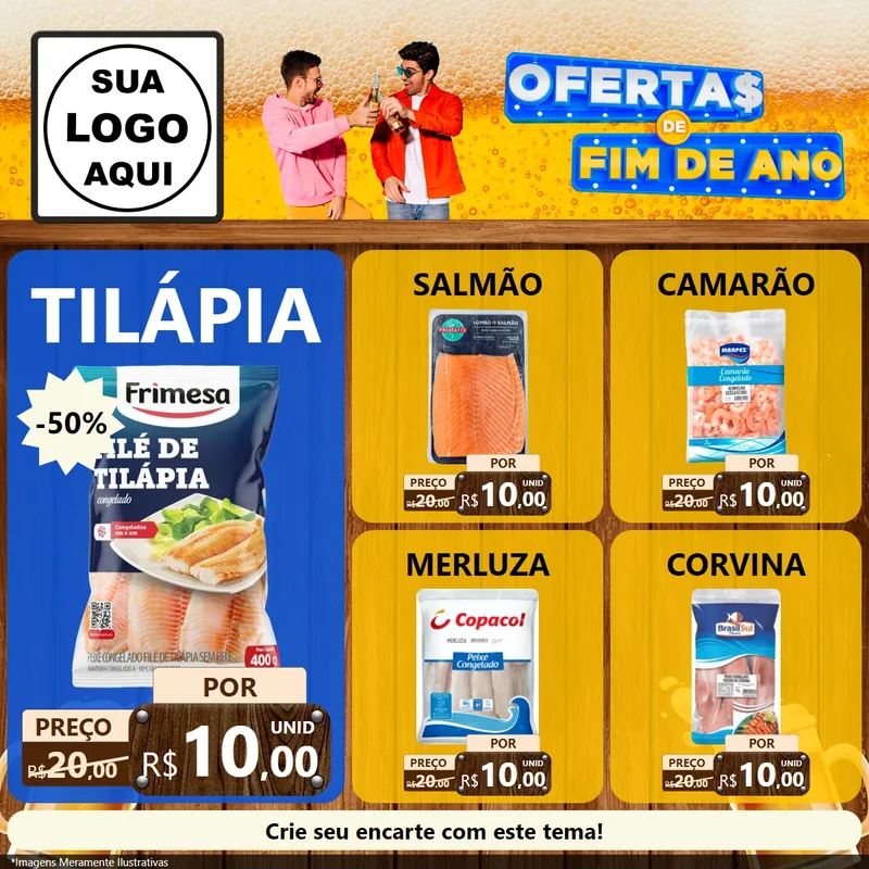 Modelo de Rede Social para Feed Facebook com o tema Ofertas de Fim de Ano para Peixaria