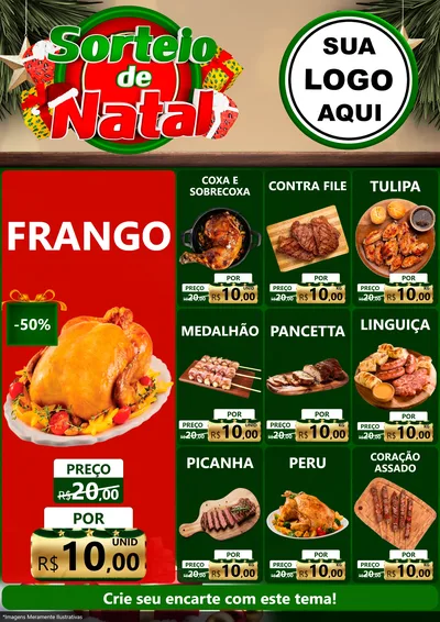 Modelo de Encarte para Encarte A4 Vertical com o tema Sorteio de Natal para Assados