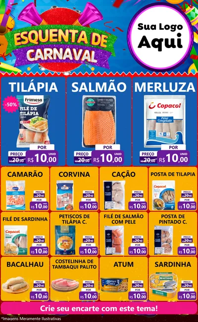 Modelo de Encarte para Encarte Grande com o tema Esquenta de Carnaval para Peixaria
