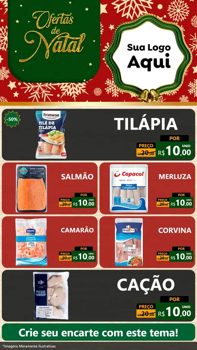 Modelo de TV para TV Vertical com o tema Natal de Ofertas para Peixaria