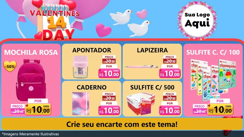 Modelo de TV para TV Horizontal com o tema Valentine's Day para Papelaria