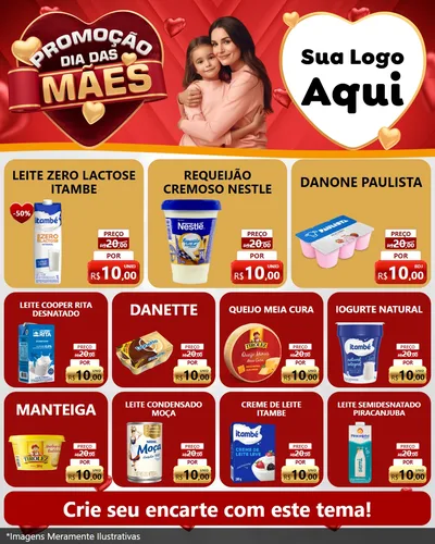 Modelo de Rede Social para Feed Instagram com o tema Promoção Dia das Mães para Frios e Laticínios