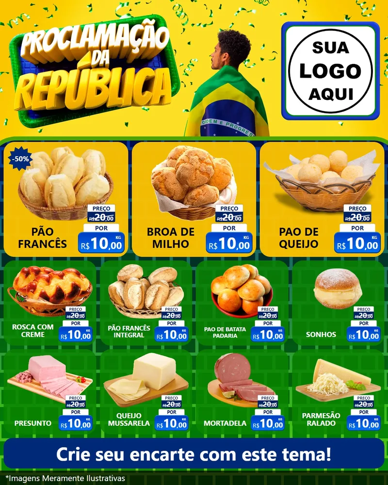 Modelo de Rede Social para Feed Instagram com o tema Proclamação da República para Padaria