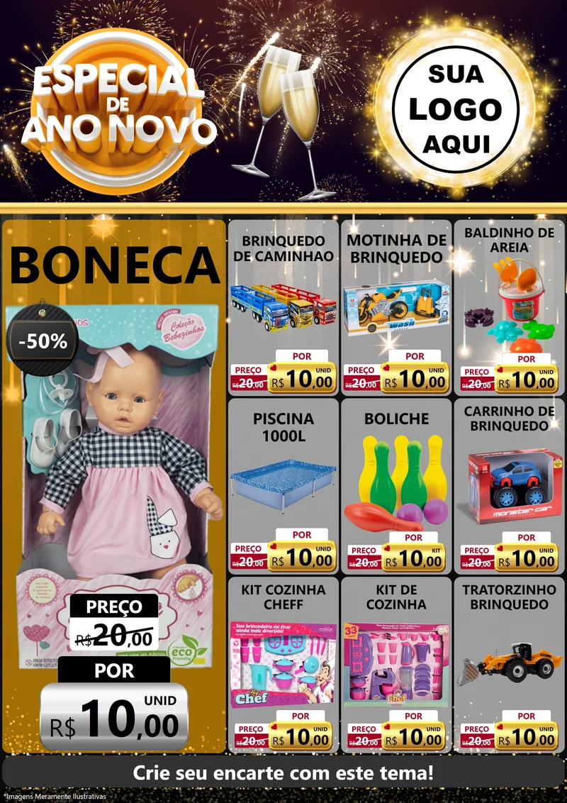 Modelo de Encarte para Encarte A4 Vertical com o tema Especial de Ano Novo para Brinquedos