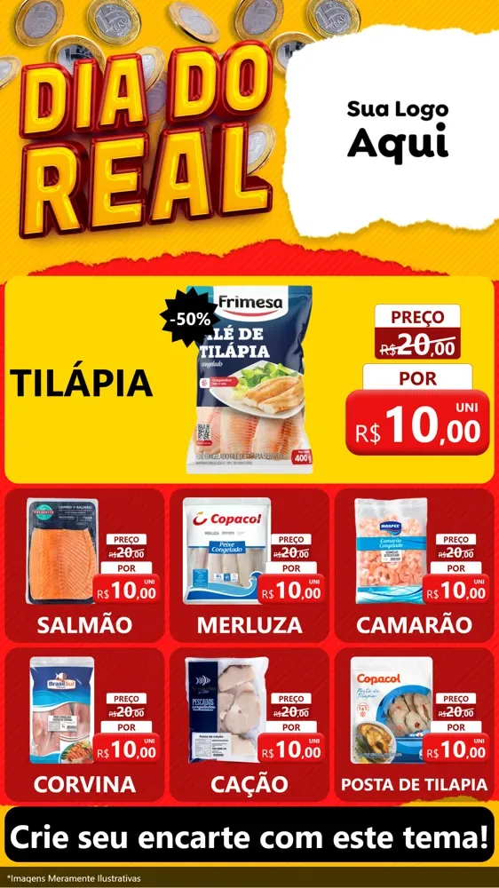 Modelo de Rede Social para Stories com o tema Dia Do Real para Peixaria