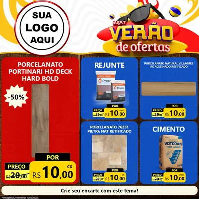 Modelo de Rede Social para Feed Facebook com o tema Super Verão de Ofertas para Pisos e revestimentos