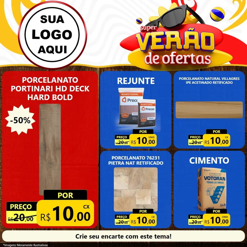 Modelo de Rede Social para Feed Facebook com o tema Super Verão de Ofertas para Pisos e revestimentos