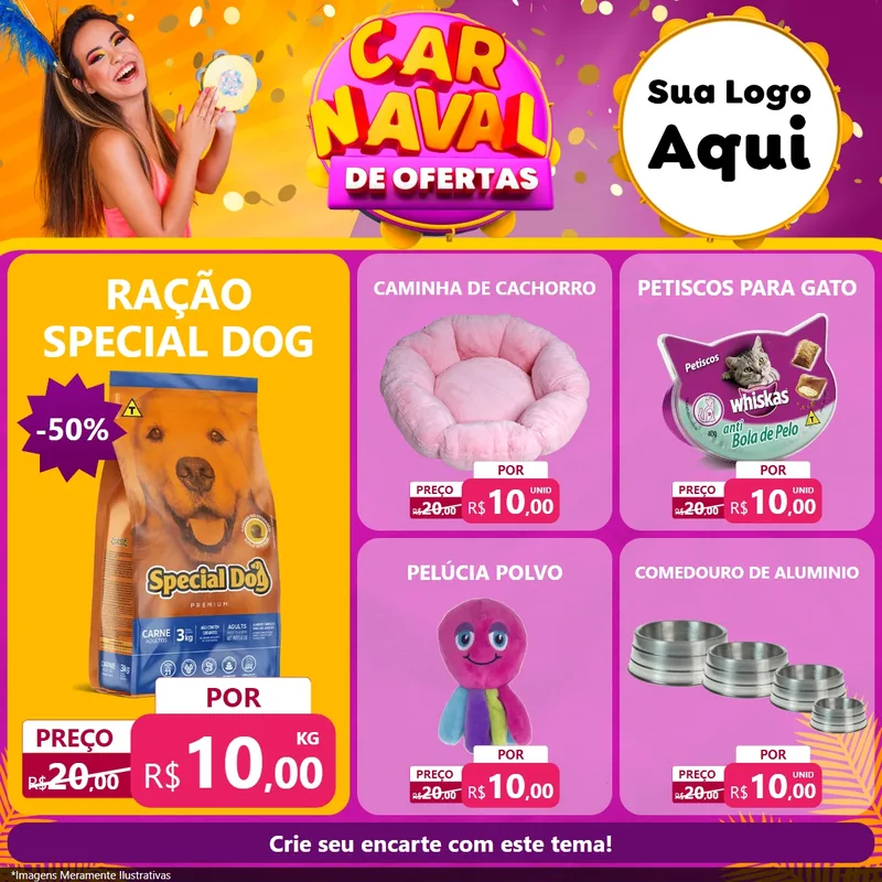 Modelo de Rede Social para Feed Facebook com o tema Carnaval de Ofertas para Pet Shop