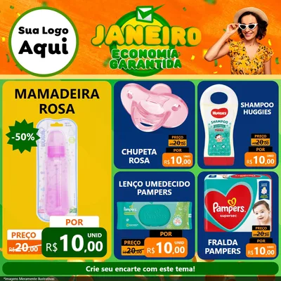 Modelo de Rede Social para Feed Facebook com o tema Janeiro - Economia Garantida para Bebês
