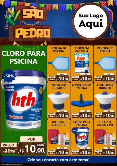 Modelo de Encarte para Encarte A4 Vertical com o tema São Pedro para Produtos para Piscina