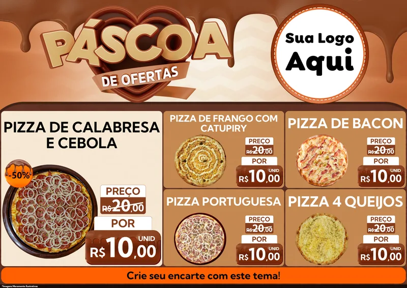 Modelo de Encarte para Encarte A4 Horizontal com o tema Páscoa de Ofertas para Pizzaria