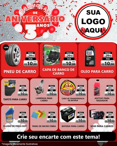 Modelo de Rede Social para Feed Instagram com o tema Promoção de Aniversário - 3 Anos para Auto peças