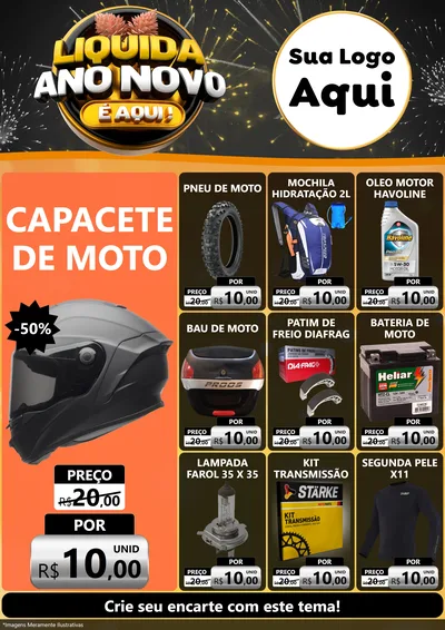 Modelo de Encarte para Encarte A4 Vertical com o tema Liquida Ano Novo É Aqui! para Moto peças