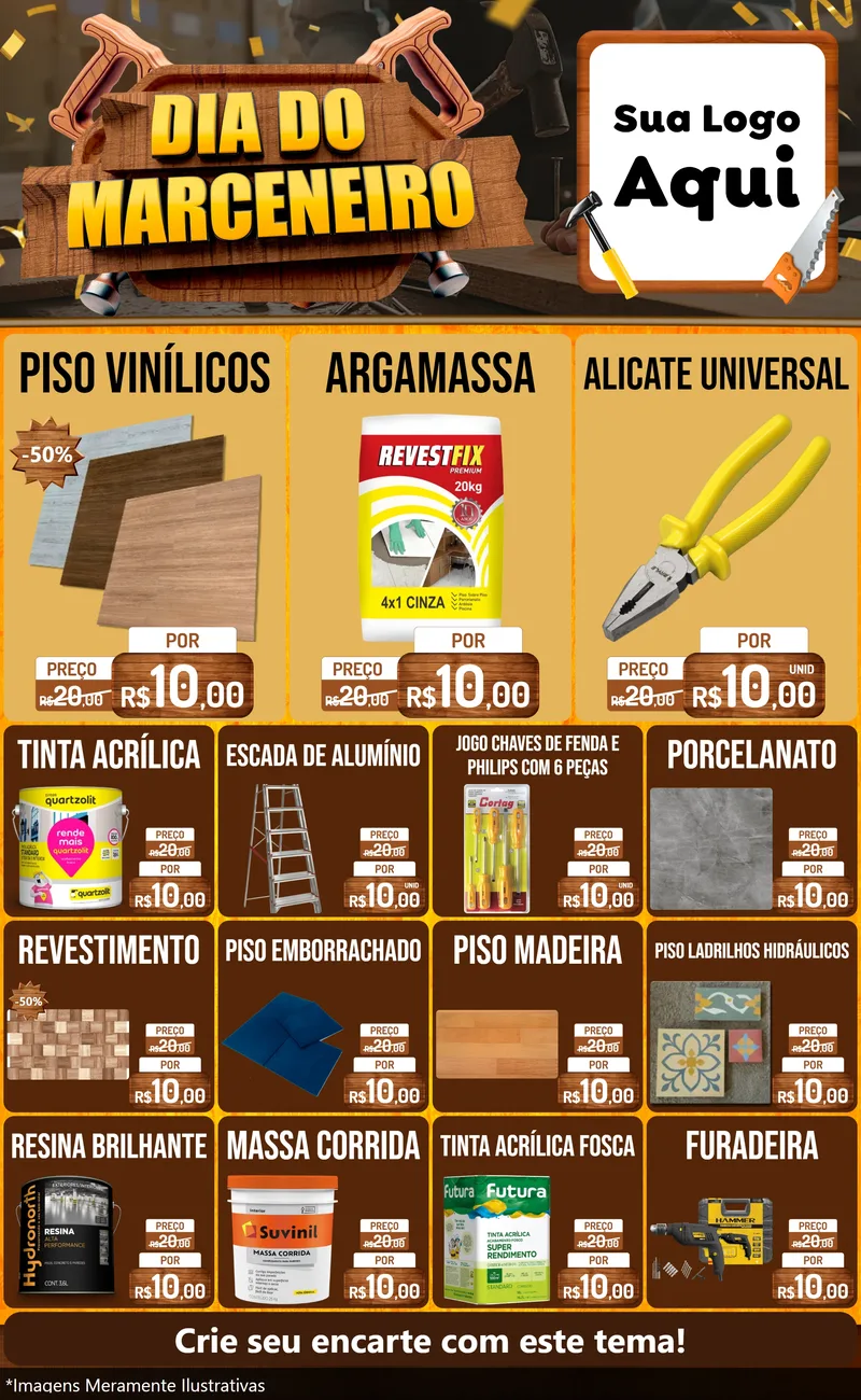 Modelo de Encarte para Encarte Grande com o tema Dia do Marceneiro para Material para Construção