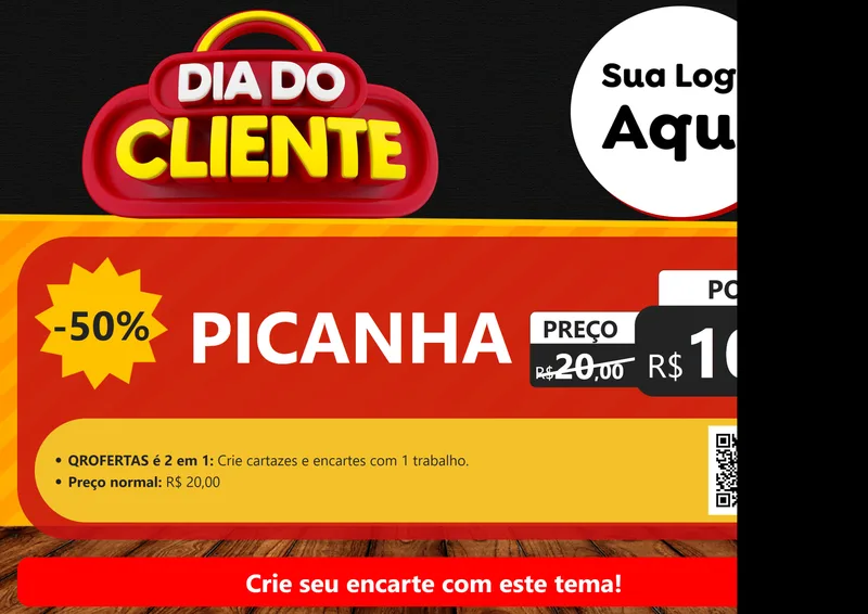 Modelo de Cartaz para Cartaz A4 Horizontal com o tema Dia do Cliente para Açougue