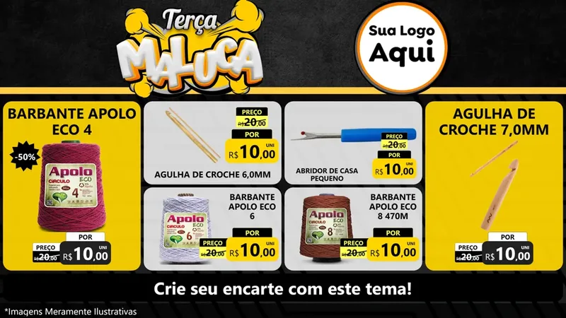Modelo de TV para TV Horizontal com o tema Terça Maluca para Armarinho e Aviamentos