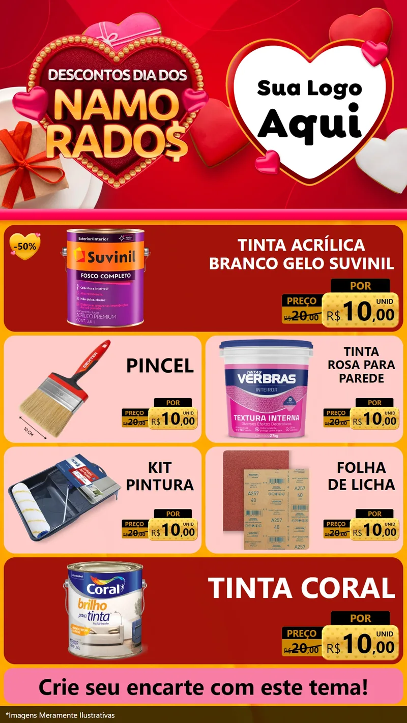 Modelo de TV para TV Vertical com o tema Descontos Dia dos Namorados para Tintas e Ferramentas