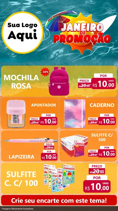 Modelo de TV para TV Vertical com o tema Janeiro de Promoção para Papelaria