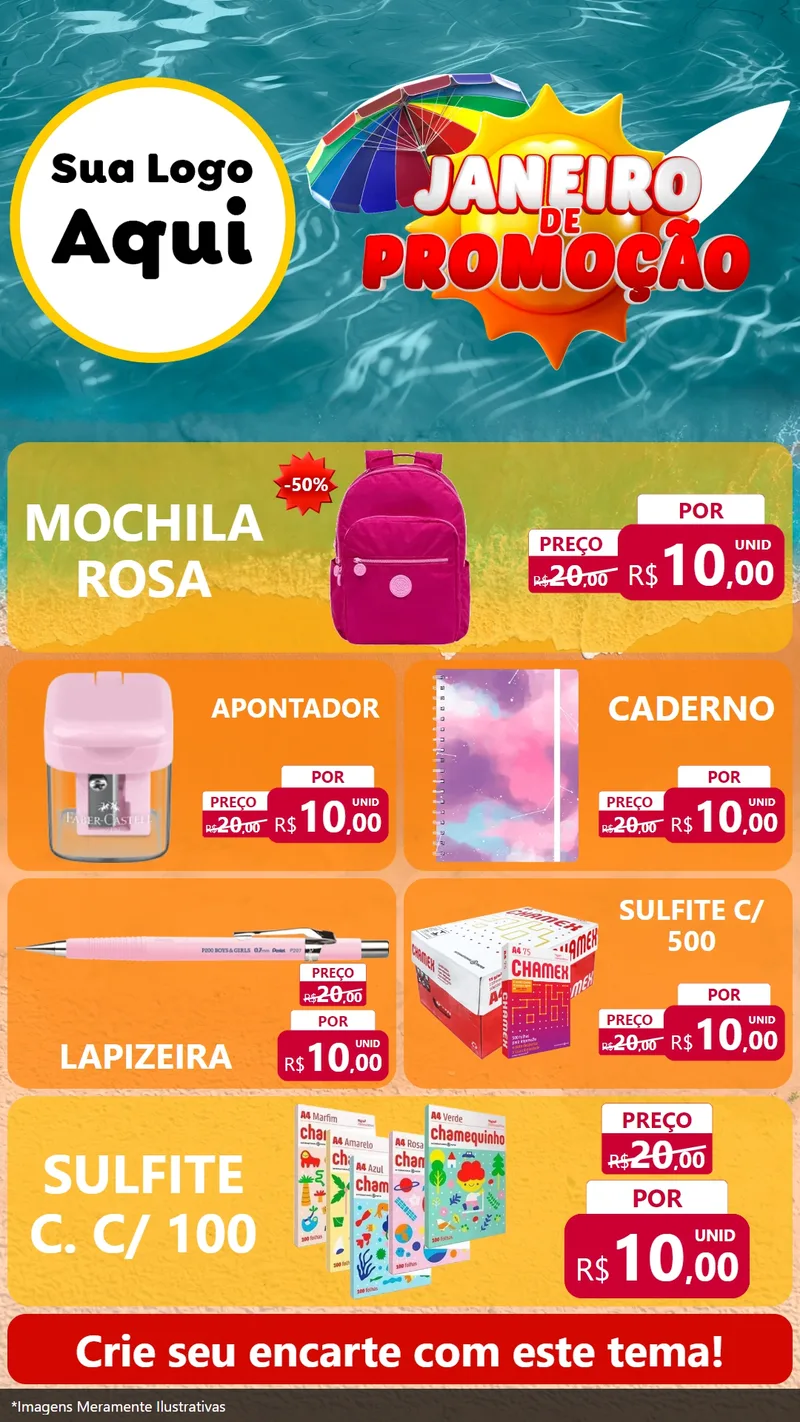 Modelo de TV para TV Vertical com o tema Janeiro de Promoção para Papelaria