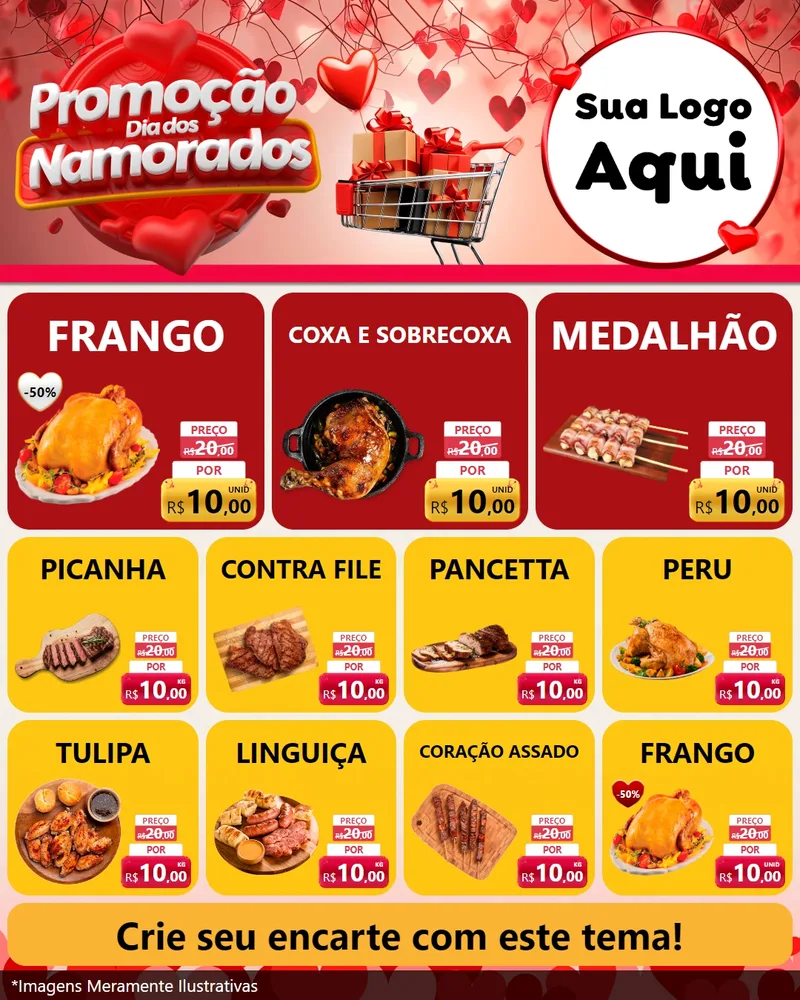 Modelo de Rede Social para Feed Instagram com o tema Promoção Dia dos Namorados para Assados