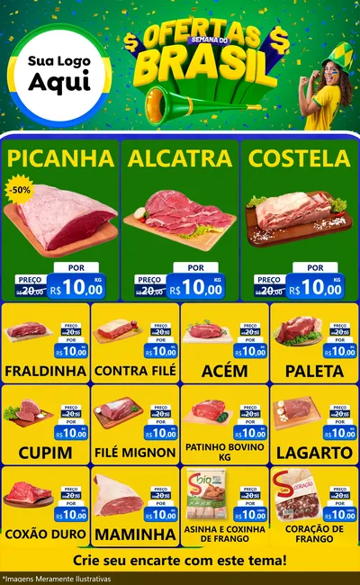 Modelo de Encarte para Encarte Grande com o tema Ofertas Semana do Brasil para Açougue