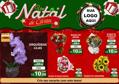 Modelo de Encarte para Encarte A4 Horizontal com o tema Um Natal de Ofertas para Floricultura e jardim