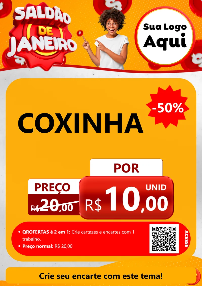 Modelo de Cartaz para Cartaz A4 Vertical com o tema Saldão de Janeiro para Salgadaria