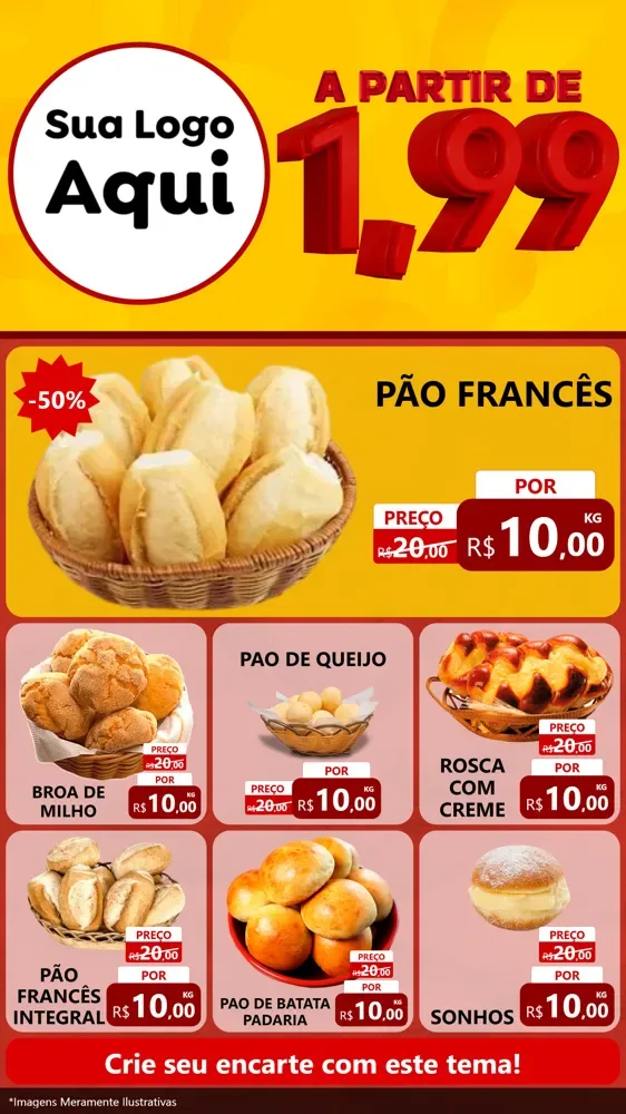 Modelo de Rede Social para Stories com o tema A Partir de Um e Noventa e Nove - 1,99 para Padaria