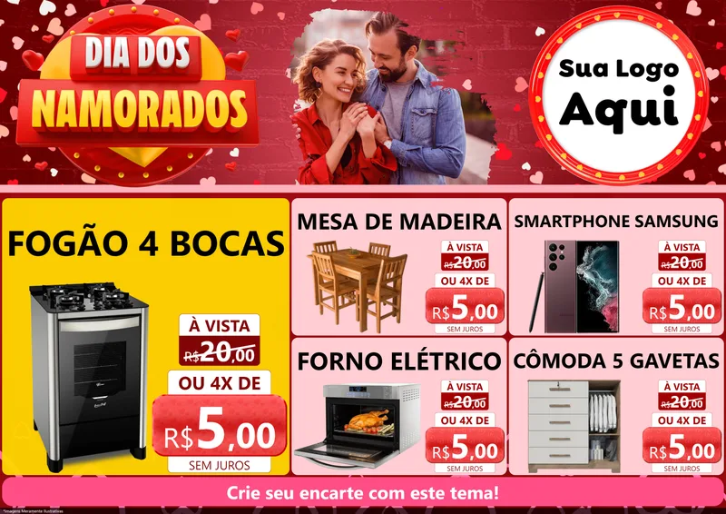 Modelo de Encarte para Encarte A4 Horizontal com o tema Dia Dos Namorados para Móveis e Eletro