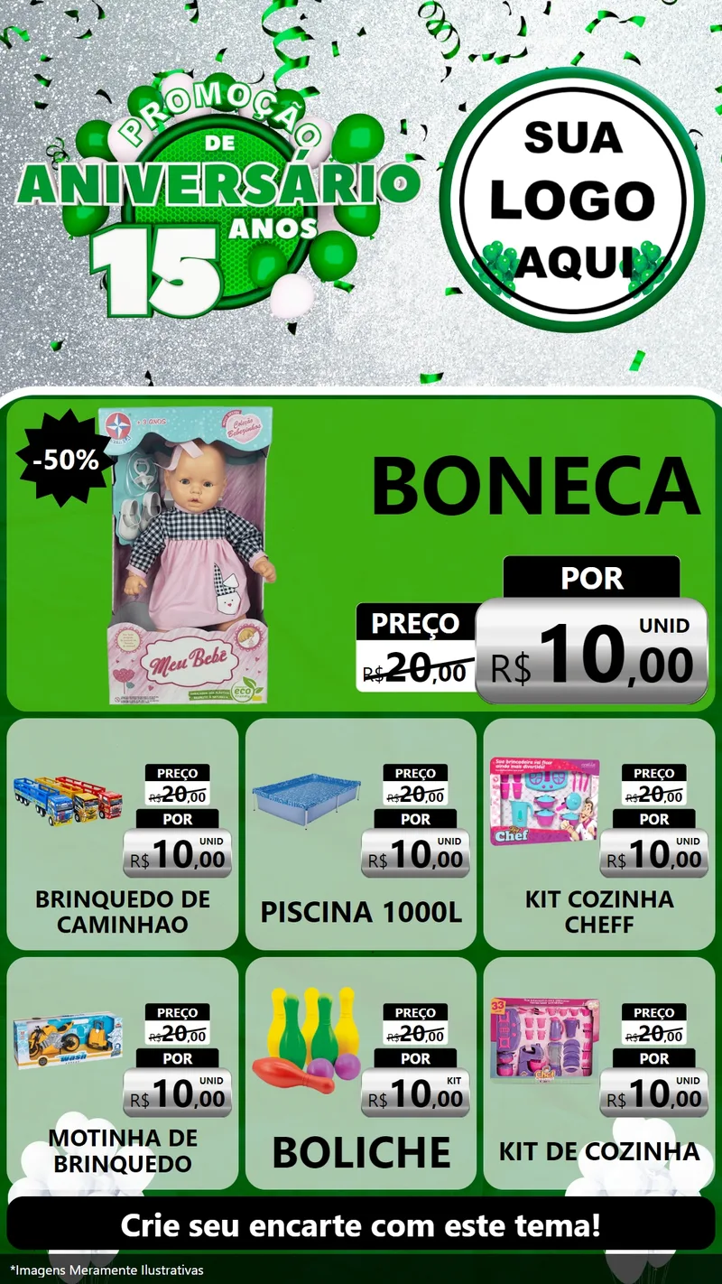 Modelo de Rede Social para Stories com o tema Promoção de Aniversário - 15 Anos para Brinquedos