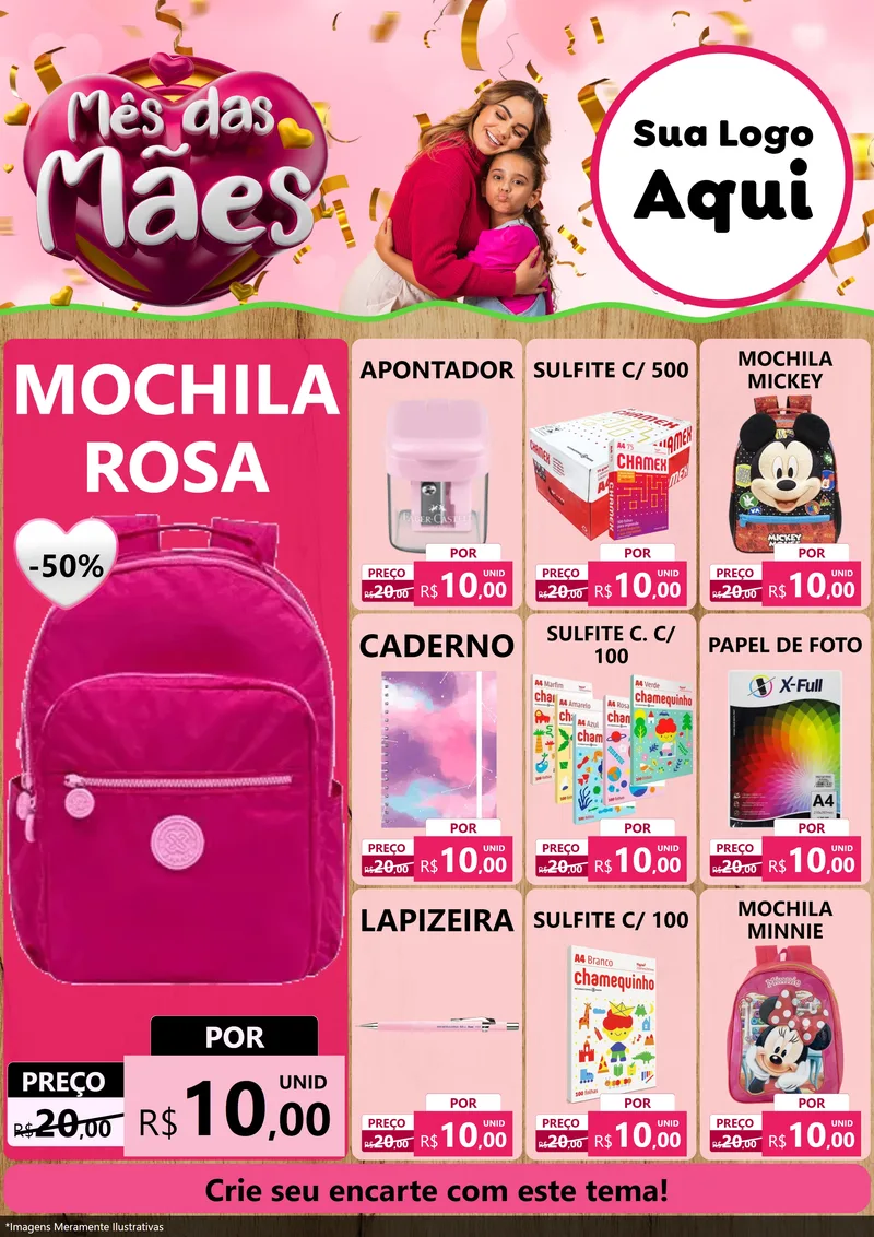 Modelo de Encarte para Encarte A4 Vertical com o tema Mês das Mães para Papelaria