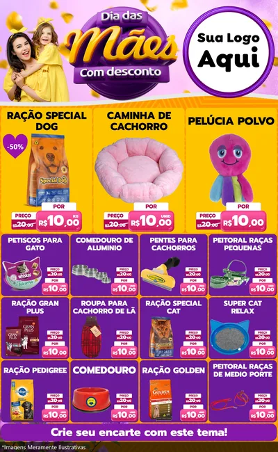 Modelo de Encarte para Encarte Grande com o tema Dia das Mães com Desconto para Pet Shop