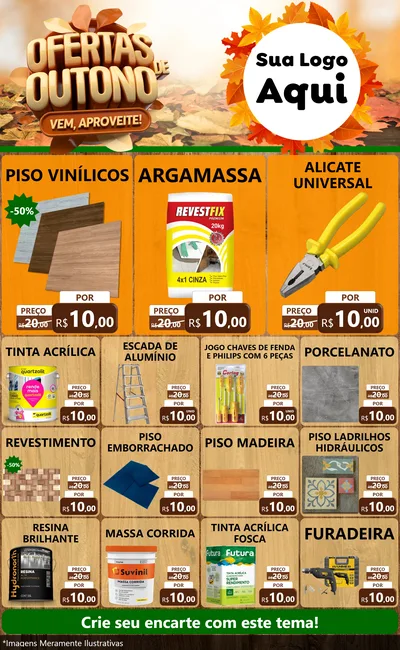 Modelo de Encarte para Encarte Grande com o tema Ofertas de Outono - Vem, Aproveite! para Material para Construção
