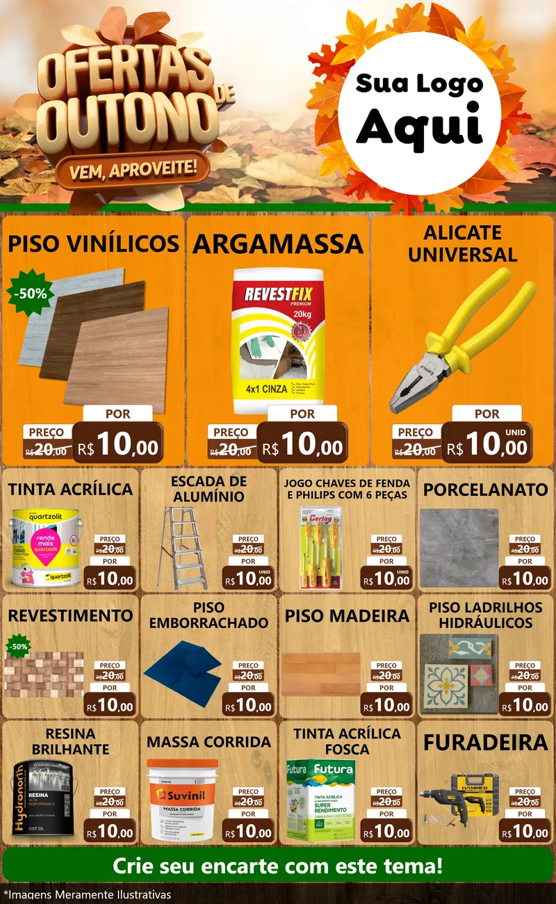 Modelo de Encarte para Encarte Grande com o tema Ofertas de Outono - Vem, Aproveite! para Material para Construção