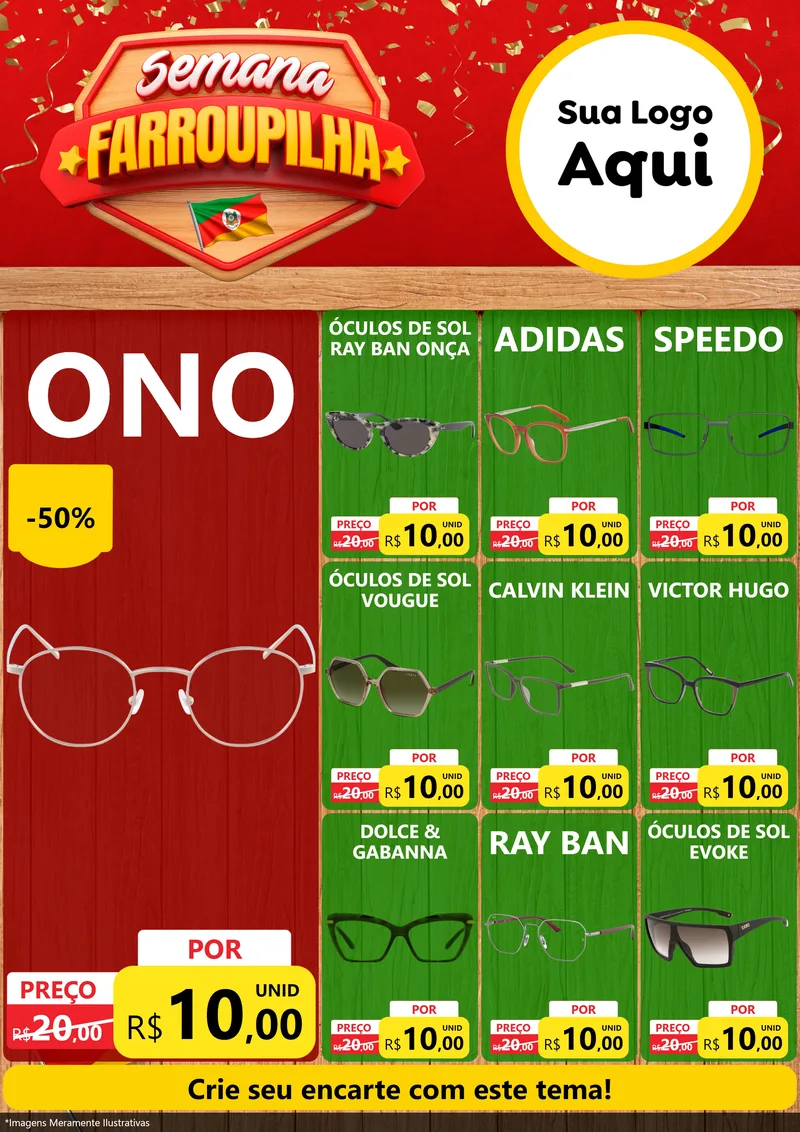 Modelo de Encarte para Encarte A4 Vertical com o tema Semana Farroupilha para Óticas