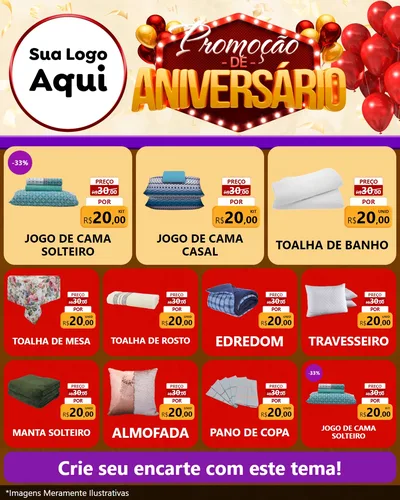 Modelo de Rede Social para Feed Instagram com o tema Promoção de Aniversário para Cama, Mesa e Banho