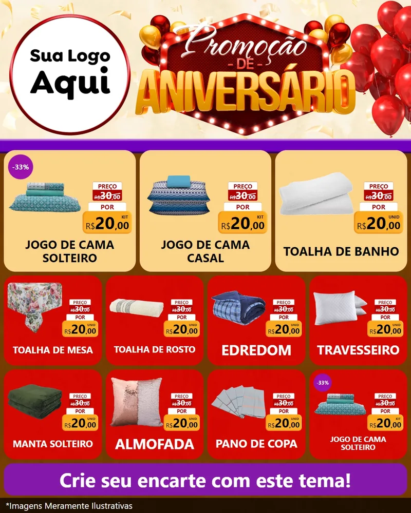 Modelo de Rede Social para Feed Instagram com o tema Promoção de Aniversário para Cama, Mesa e Banho