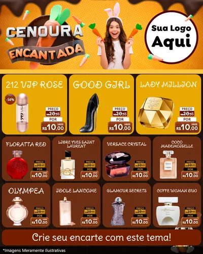 Modelo de Rede Social para Feed Instagram com o tema Cenoura Encantada - Páscoa para Perfumes