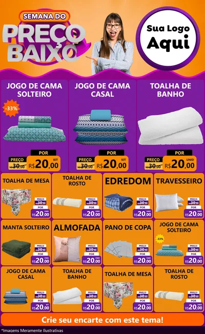 Modelo de Encarte para Encarte Grande com o tema Semana do Preço Baixo para Cama, Mesa e Banho