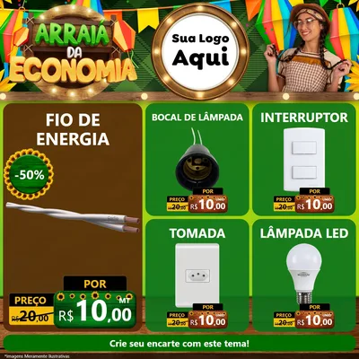 Modelo de Rede Social para Feed Facebook com o tema Arraiá de Economia para Materiais Elétricos
