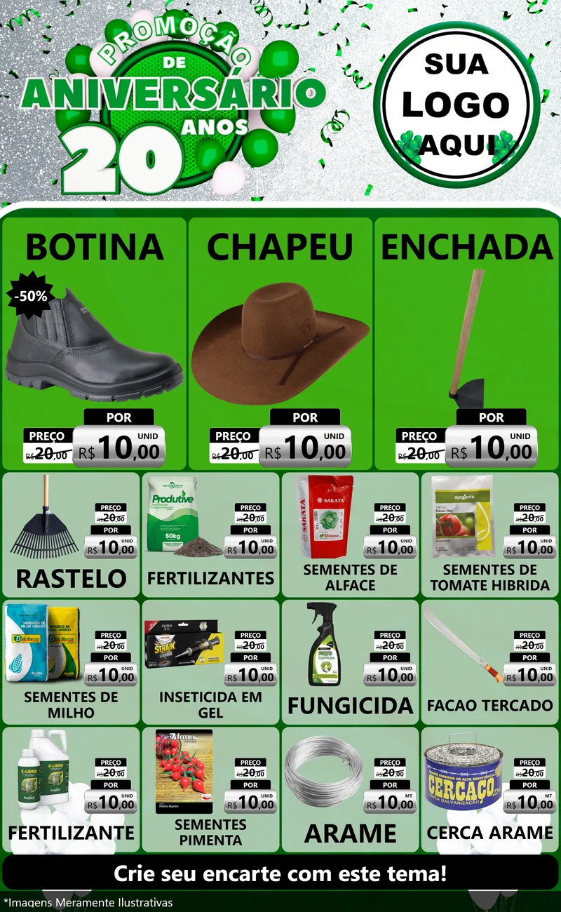 Modelo de Encarte para Encarte Grande com o tema Promoção de Aniversário - 20 Anos para Agropecuária