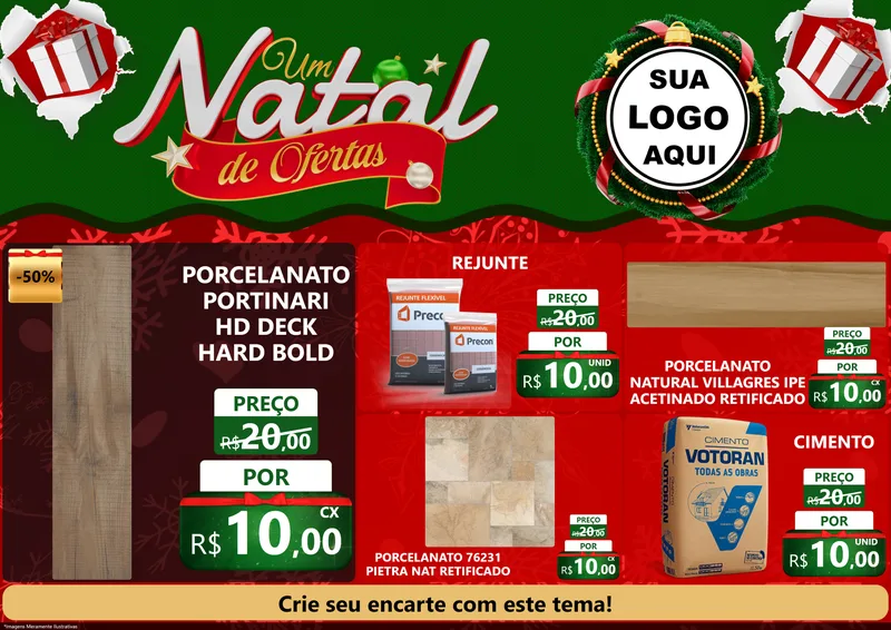 Modelo de Encarte para Encarte A4 Horizontal com o tema Um Natal de Ofertas para Pisos e revestimentos