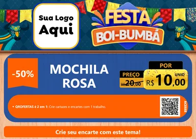 Modelo de Cartaz para Cartaz A4 Horizontal com o tema Festa Boi Bumbá para Papelaria