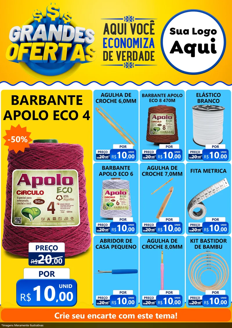 Modelo de Encarte para Encarte A4 Vertical com o tema Grandes Ofertas para Armarinho e Aviamentos