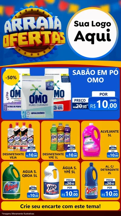 Modelo de Rede Social para Stories com o tema Arraiá de Ofertas - Junina para Produtos de Limpeza