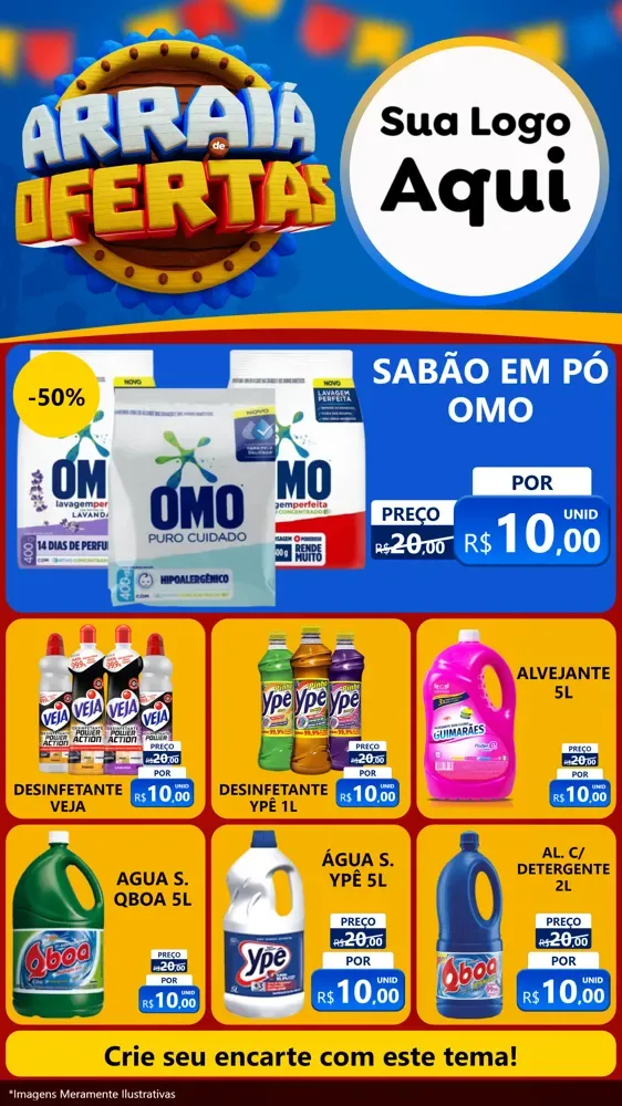 Modelo de Rede Social para Stories com o tema Arraiá de Ofertas - Junina para Produtos de Limpeza